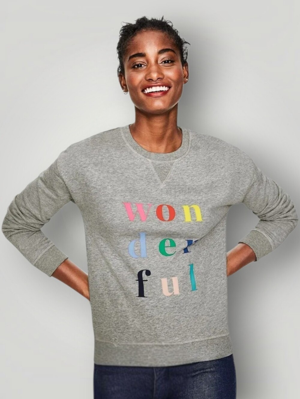 Boden Arabella Wonderful Sweatshirt Womens Medium Gray Colorful Graphic Crewneck